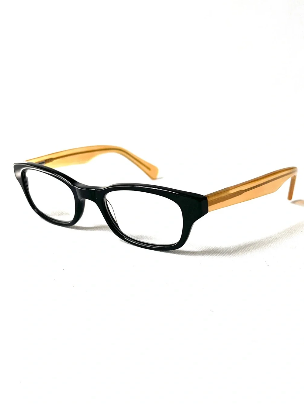 Vintage Petite Fit Acetate Reading Glasses Black/Amber Square Hornrim